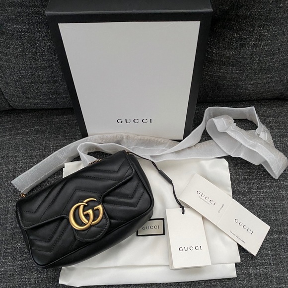 Gucci Handbags - Gucci Marmont Super Mini - Black Chevron